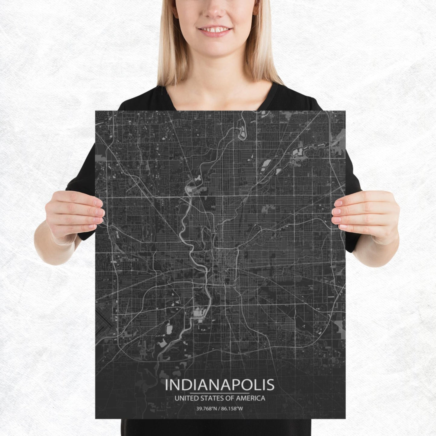 Indianapolis Dark Grey Paper Map