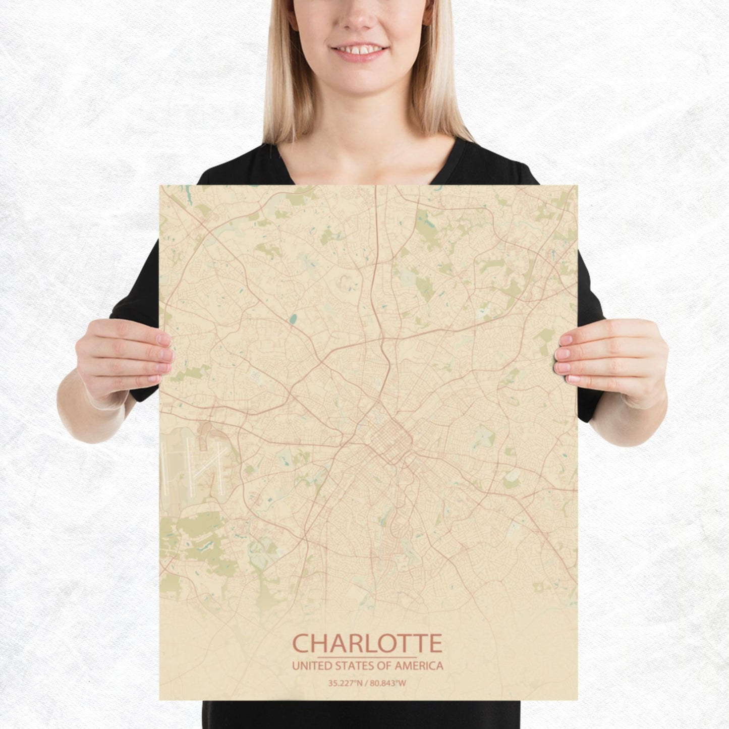 Charlotte Vintage Style Paper Map