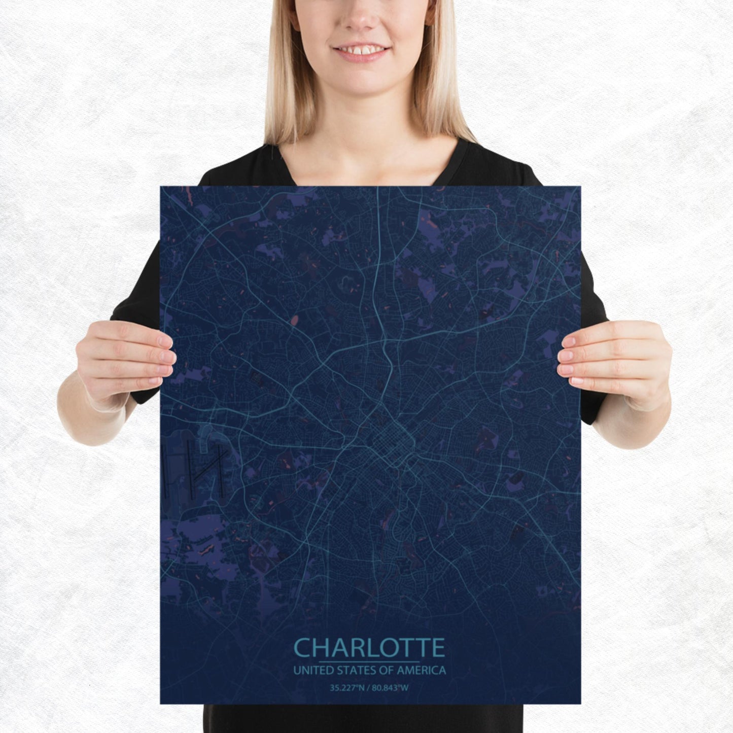 Charlotte Blue and Purple Paper Map