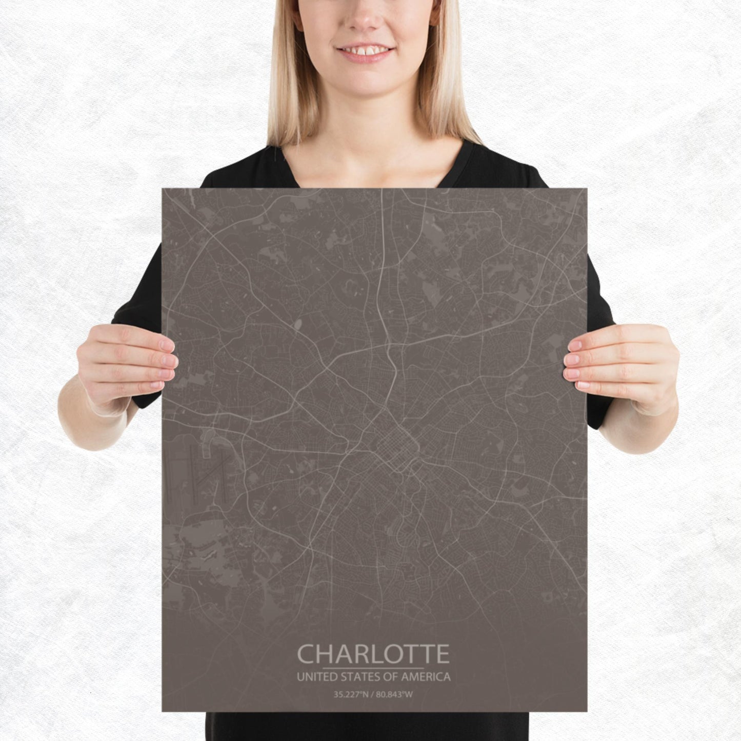 Charlotte Brown and Grey Paper Map