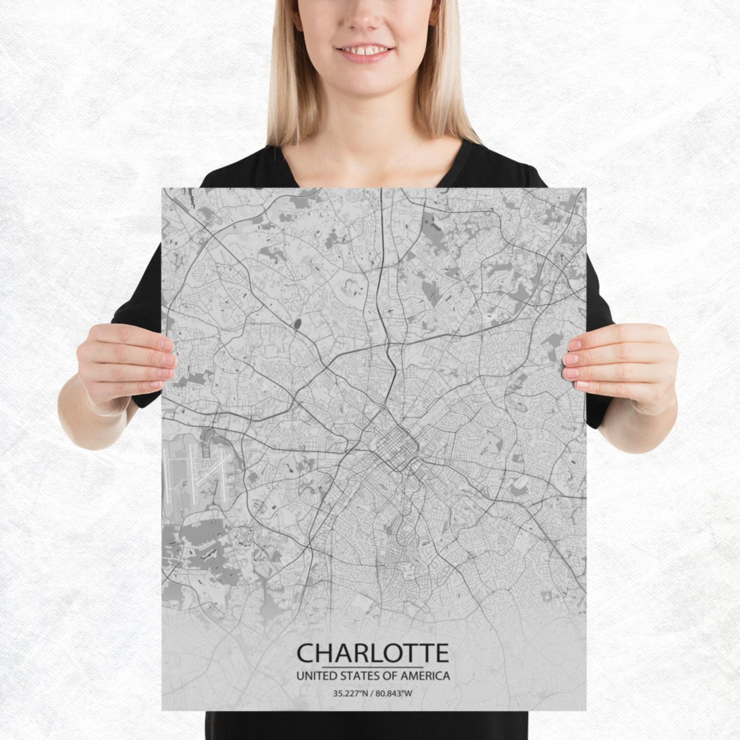 Charlotte Light Grey Paper Map