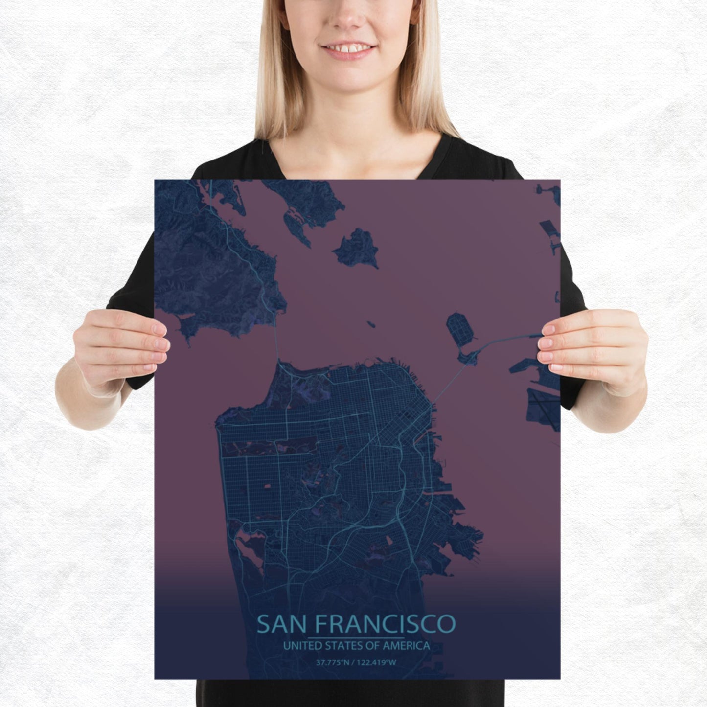 San Francisco Blue and Purple Paper Map