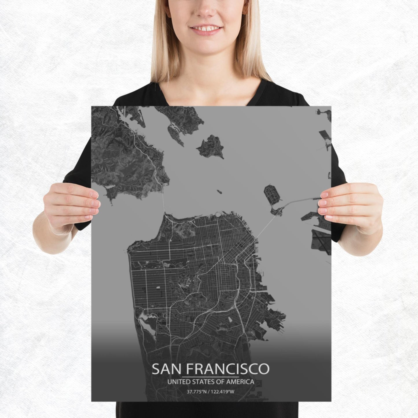 San Francisco Dark Grey Paper Map