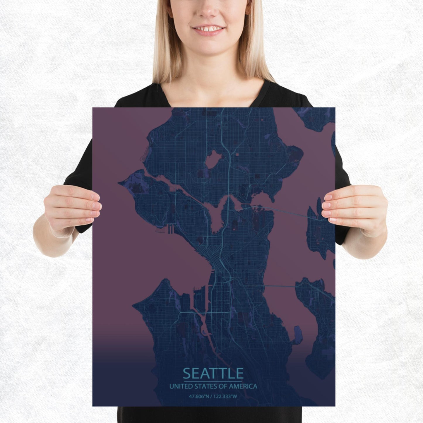 Seattle Blue and Purple Paper Map