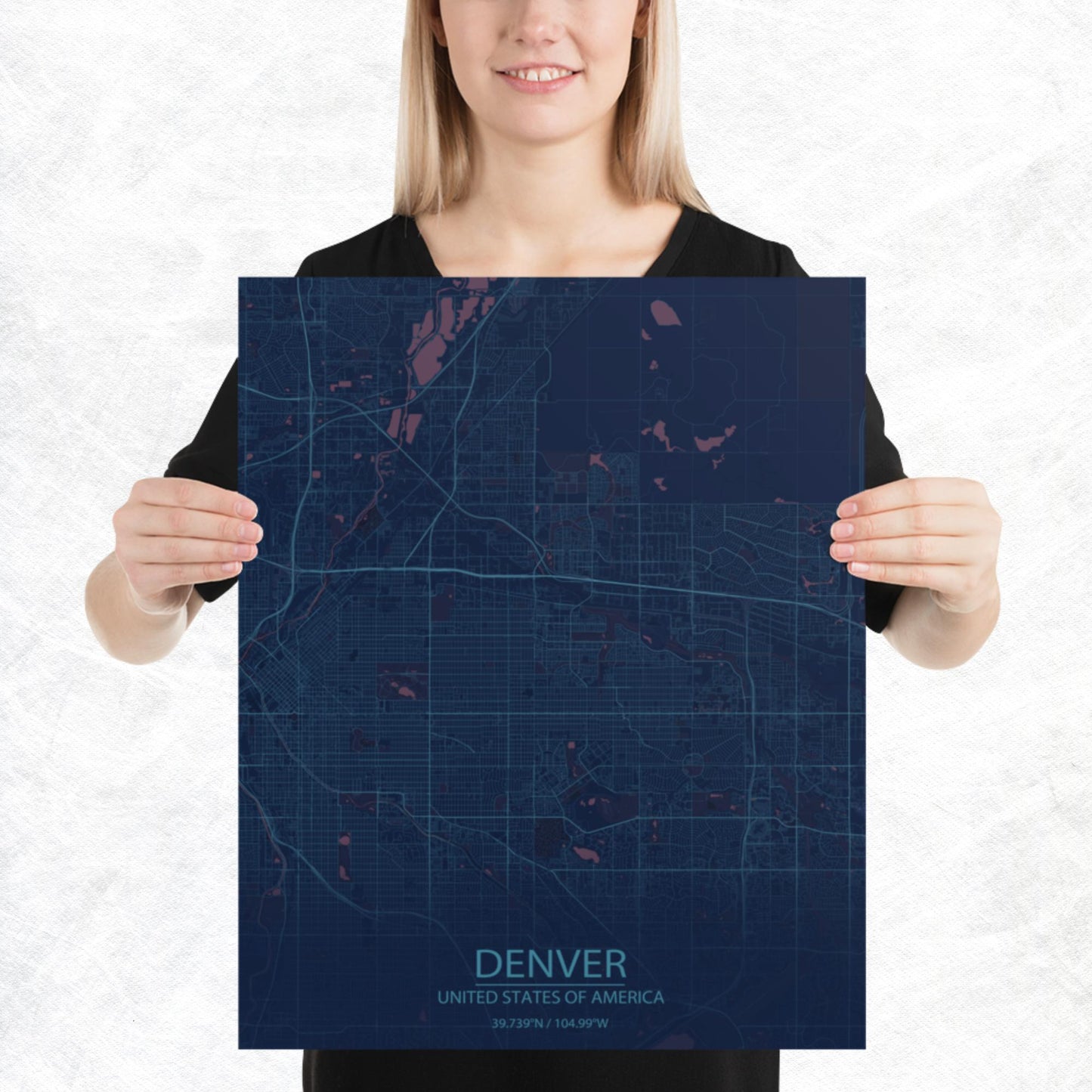 Denver Blue and Purple Paper Map