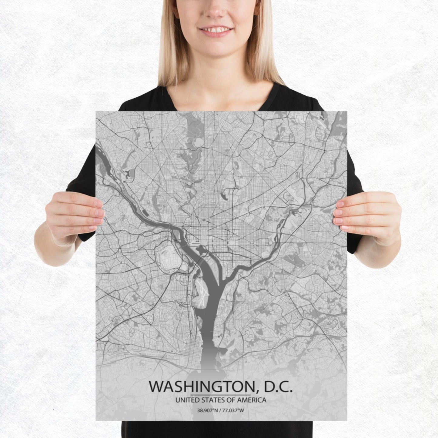 Washington, D.C. Light Grey Paper Map