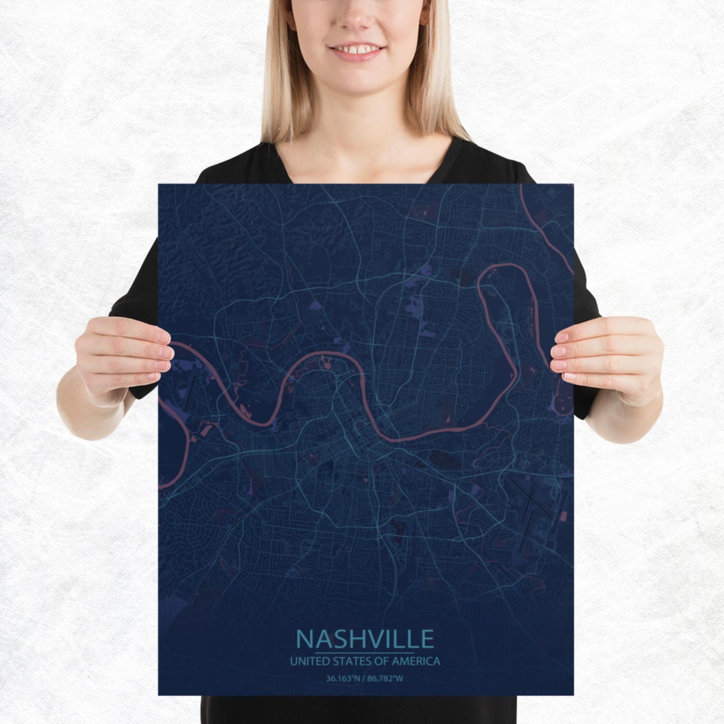 Nashville Blue and Purple Paper Map