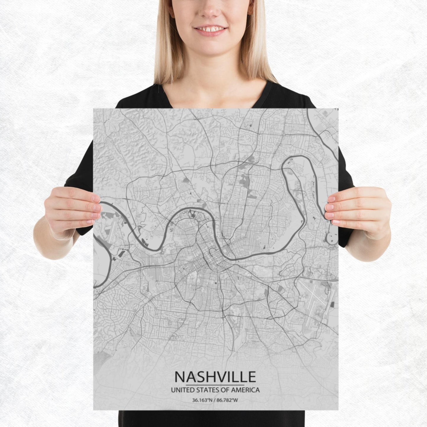 Nashville Light Grey Paper Map