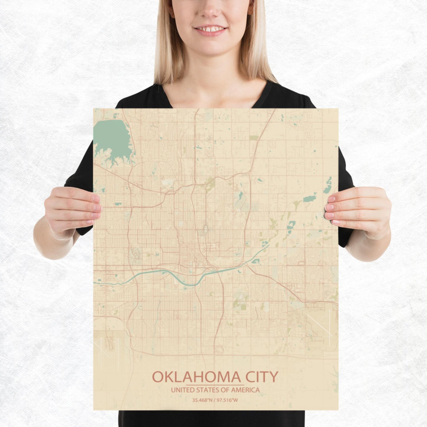 Oklahoma City Vintage Style Paper Map