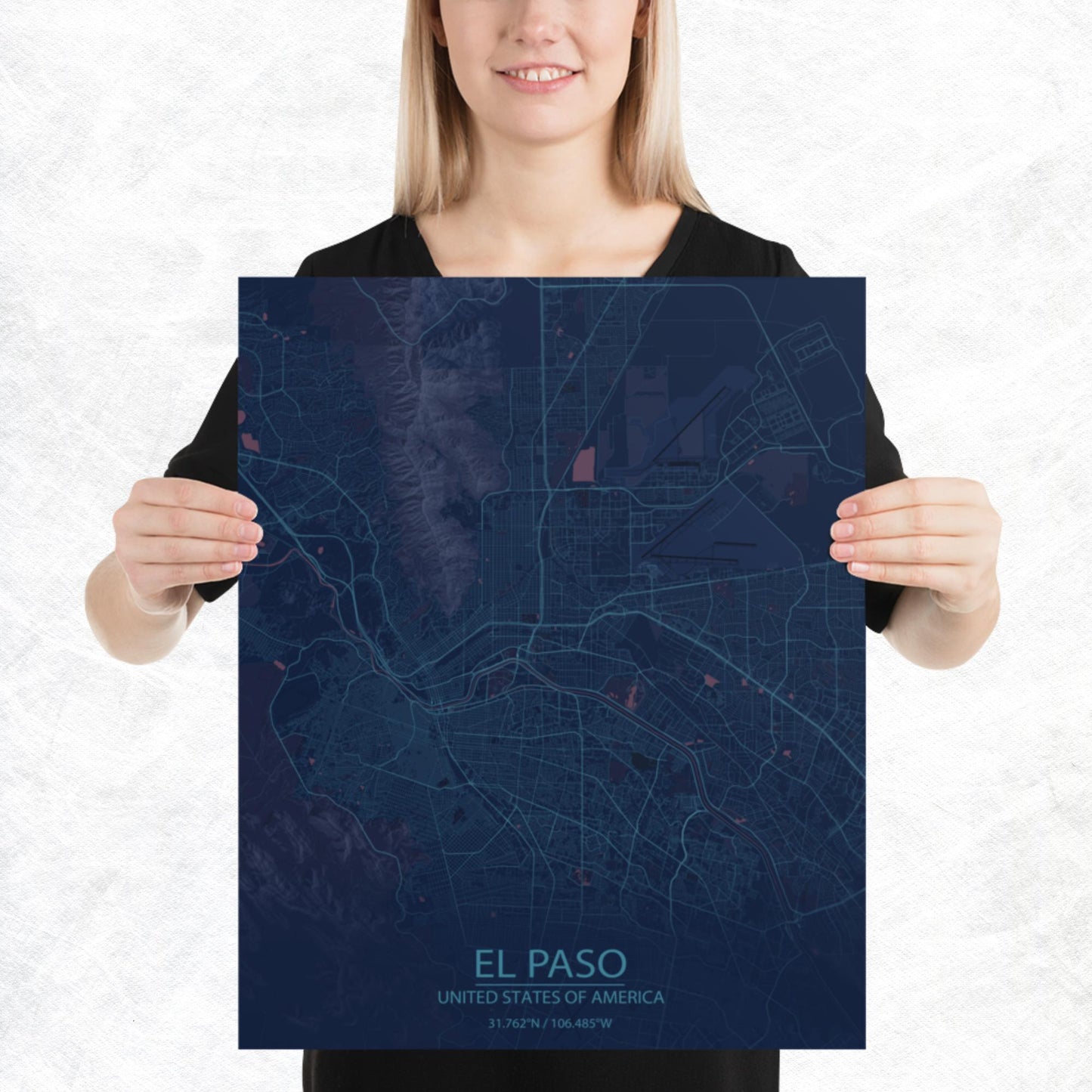 El Paso Blue and Purple Paper Map