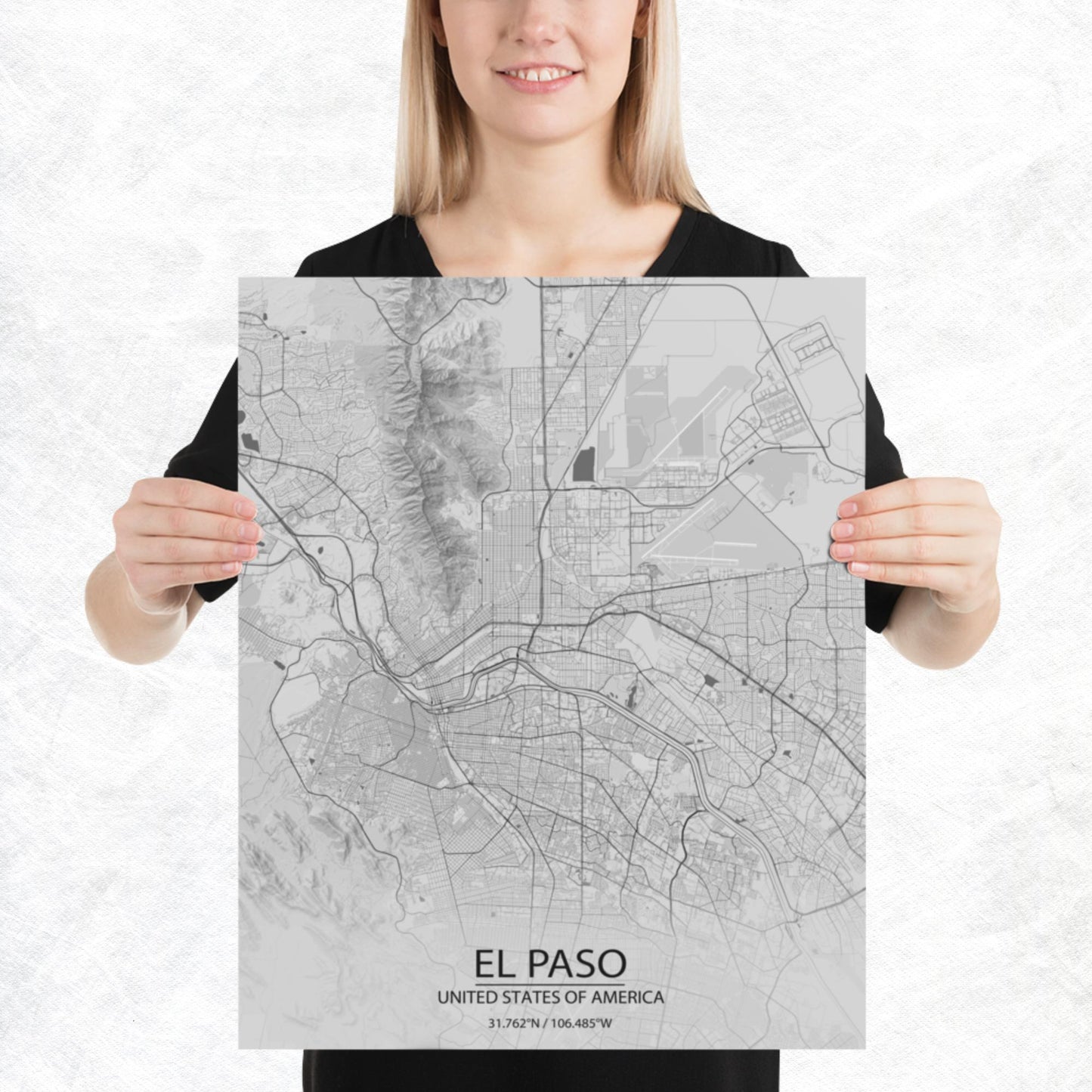 El Paso Light Grey Paper Map