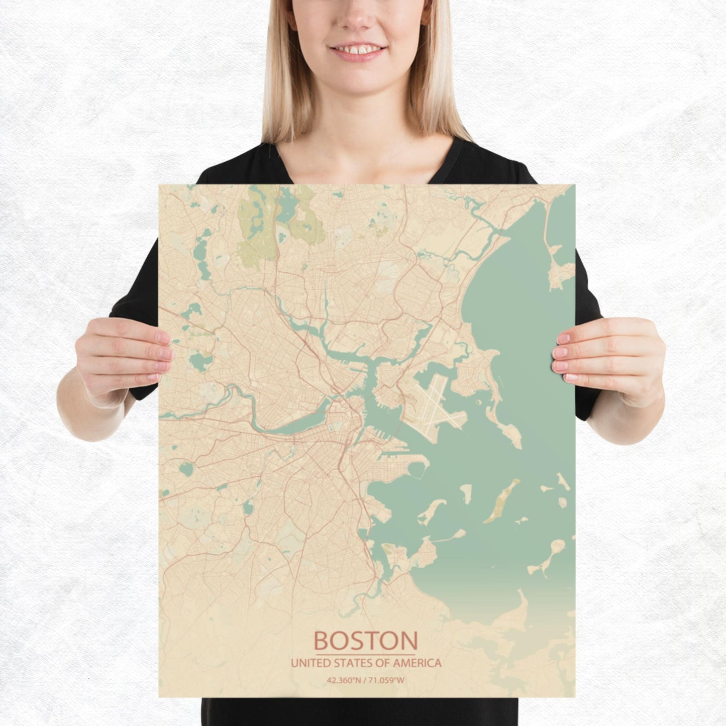 Boston Vintage Style Paper Map