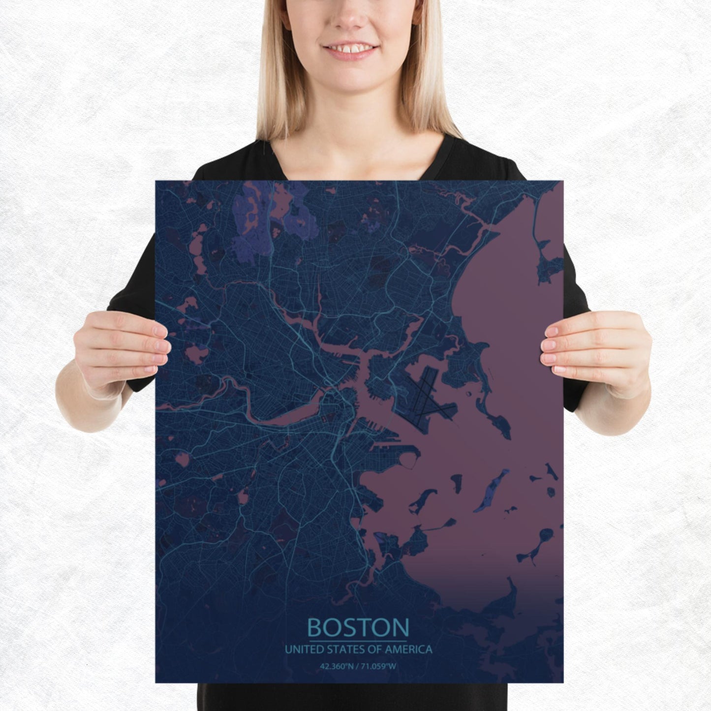 Boston Blue and Purple Paper Map