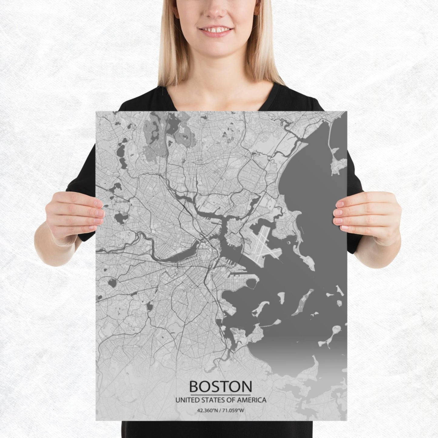 Boston Light Grey Paper Map