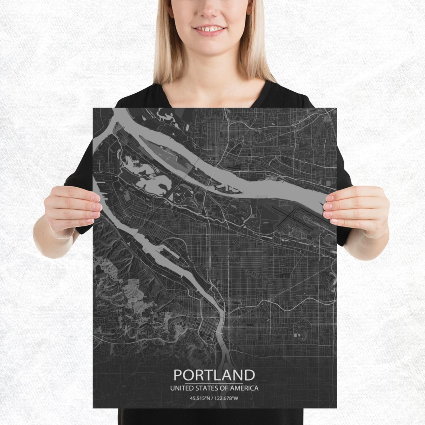 Portland Dark Grey Paper Map