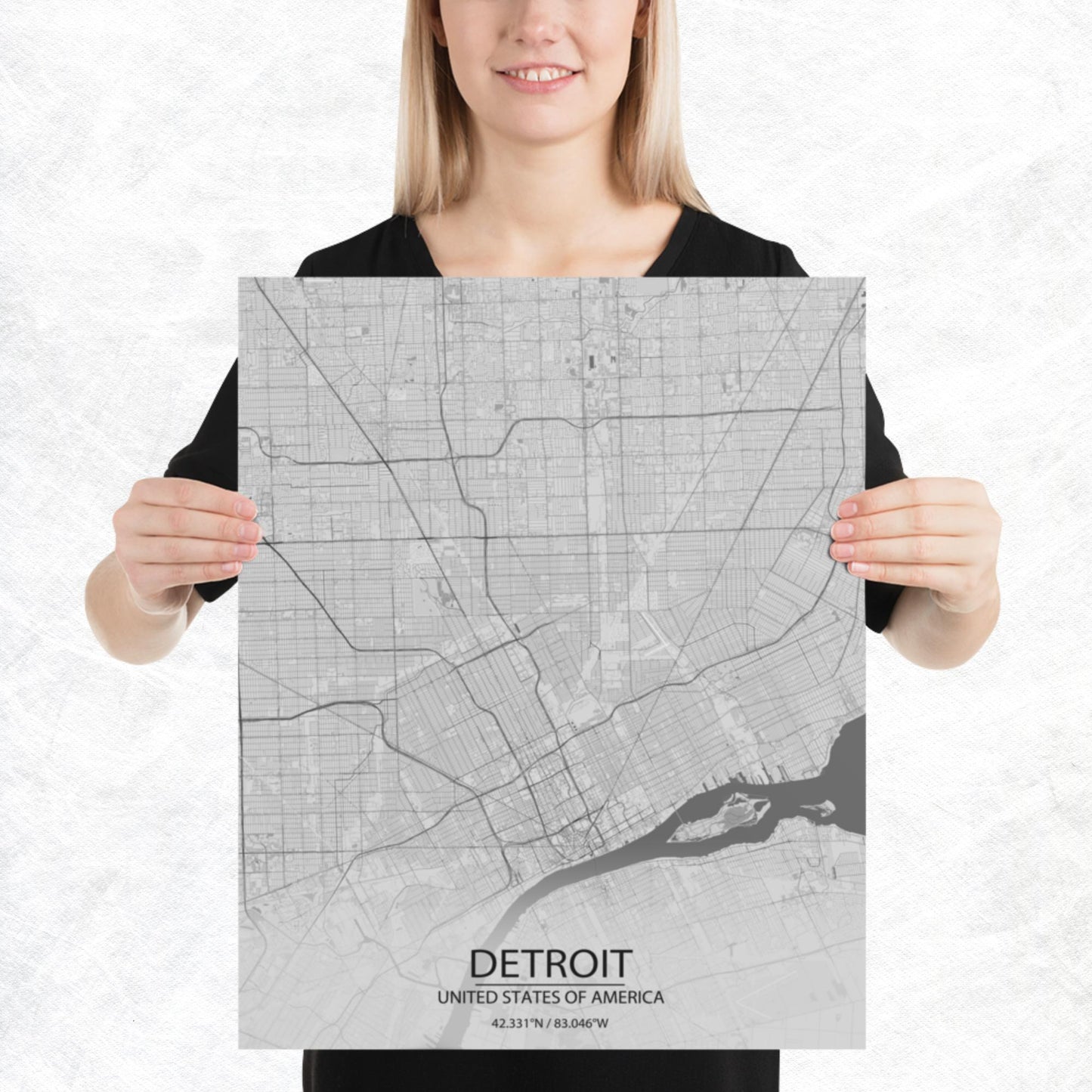 Detroit Light Grey Paper Map