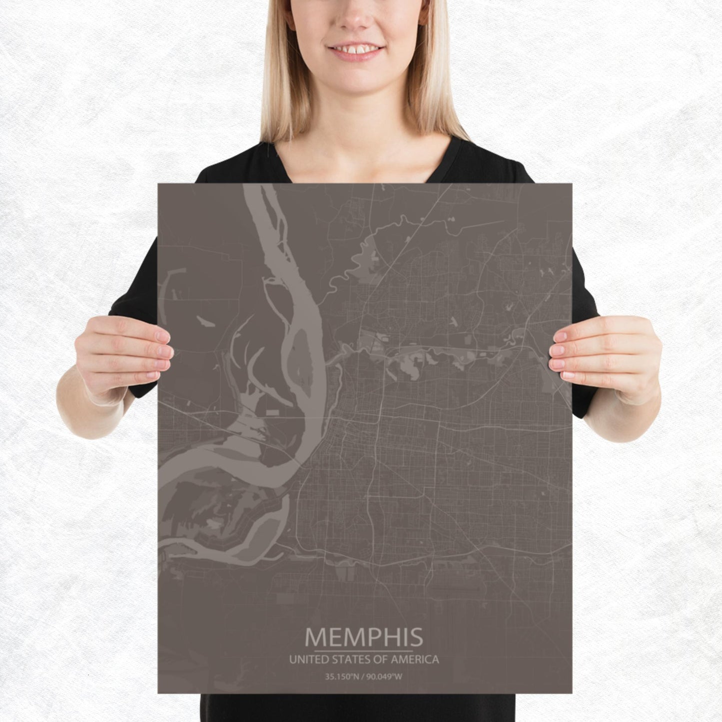 Memphis Brown and Grey Paper Map