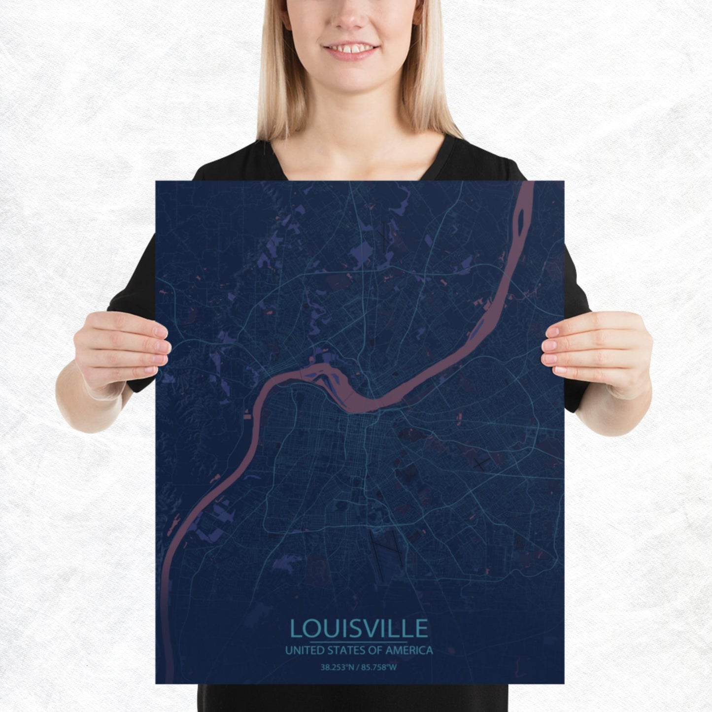 Louisville Blue and Purple Paper Map