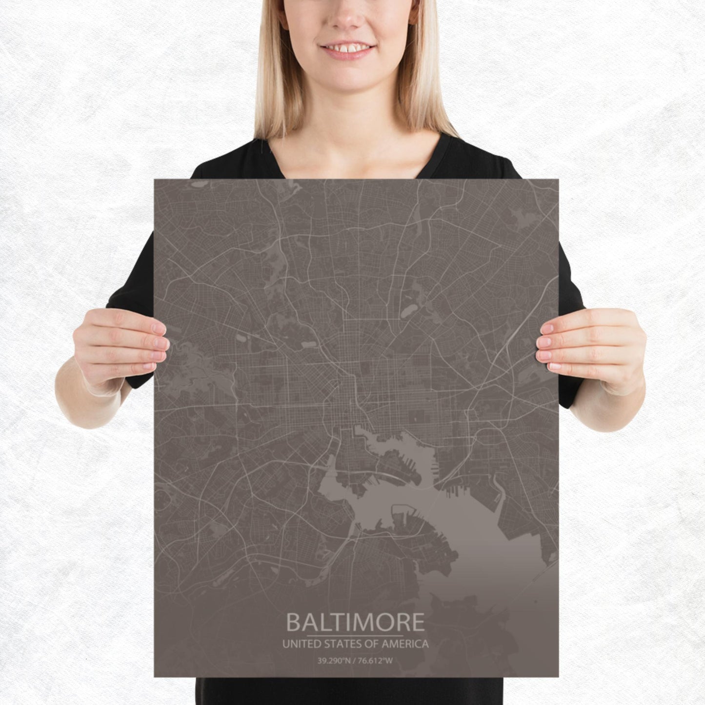 Baltimore Brown and Grey Paper Map