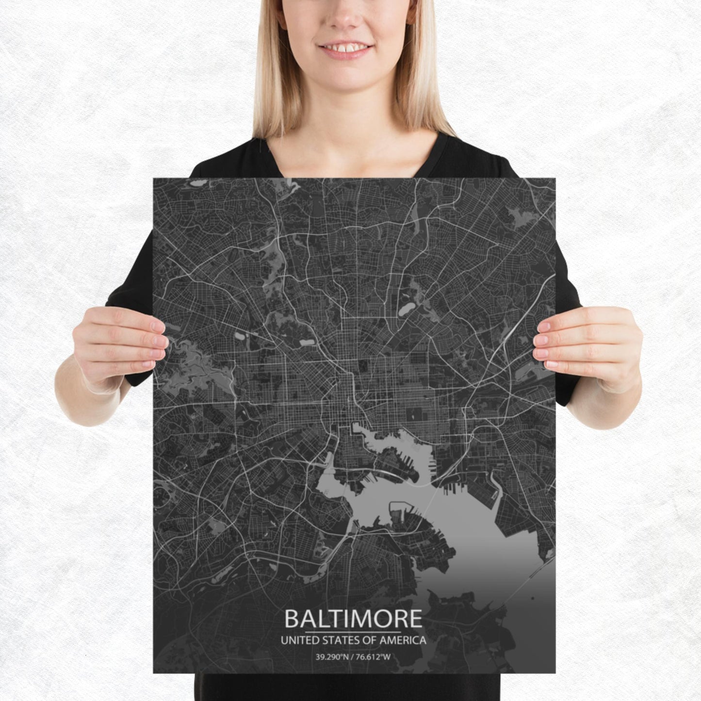 Baltimore Dark Grey Paper Map