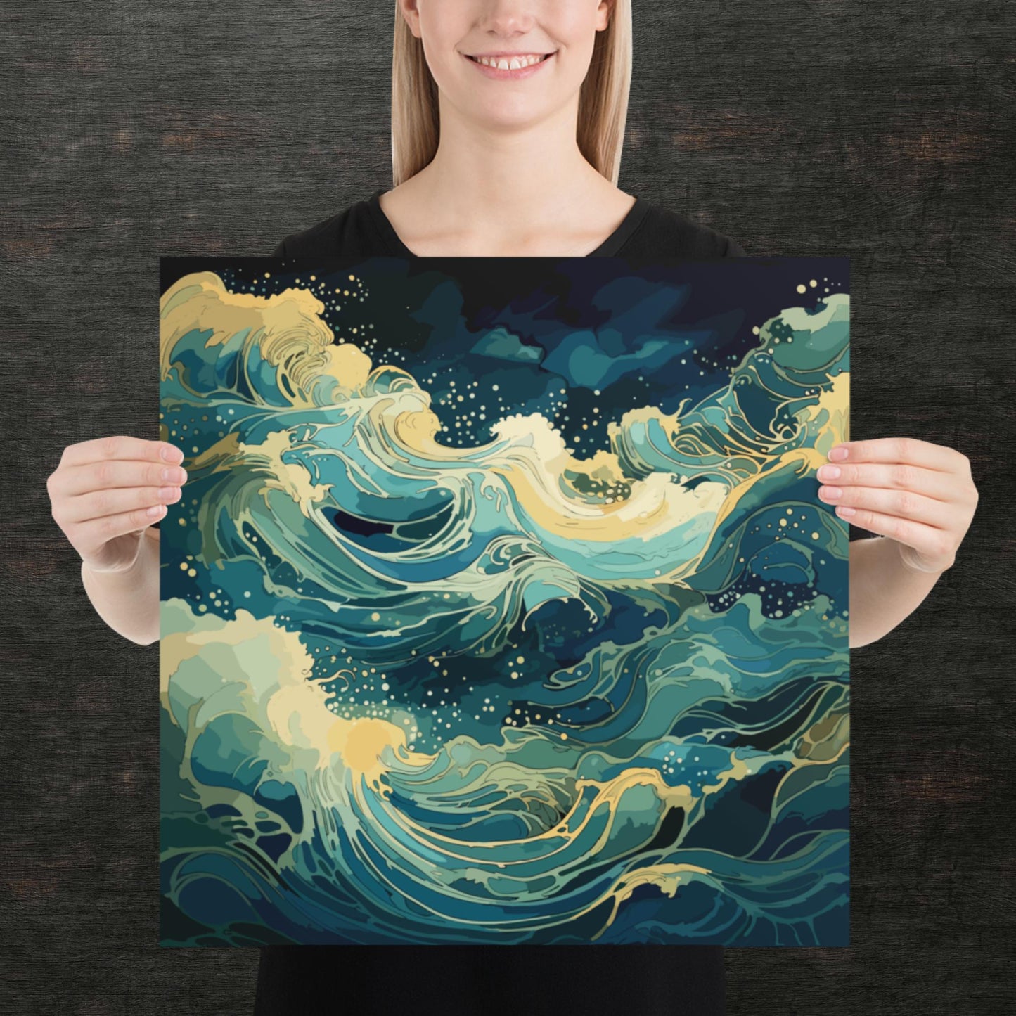 Nighttime Ocean Waves Paper Poster