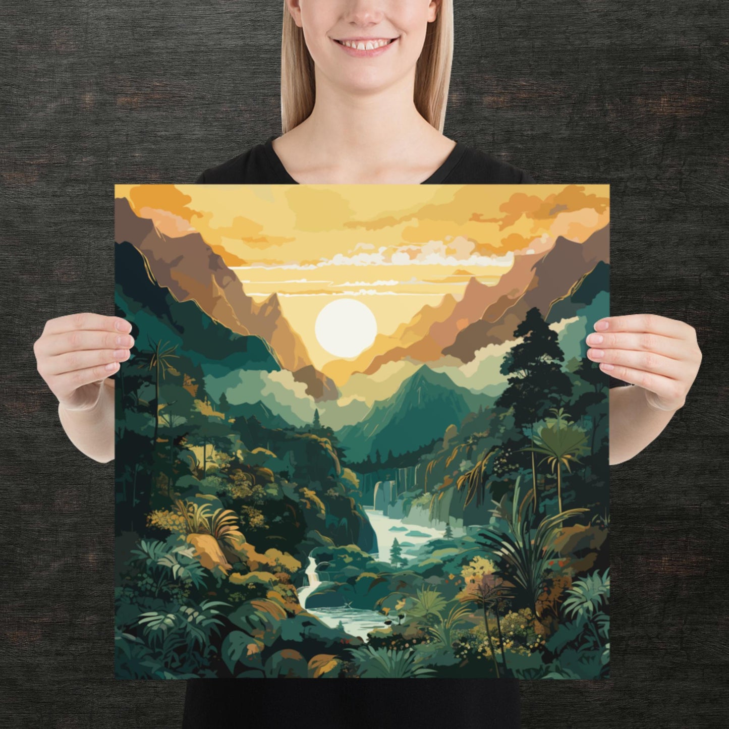 Mountainous Rainforest River Paper Poster