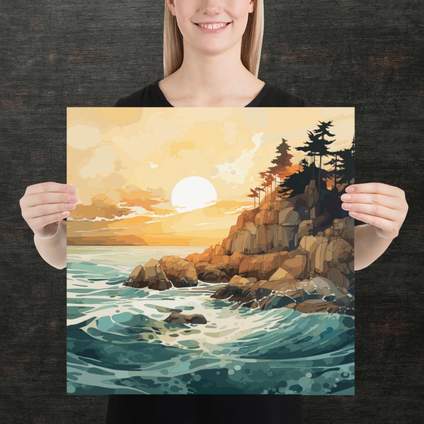 Ocean Rocks Sunset Paper Poster