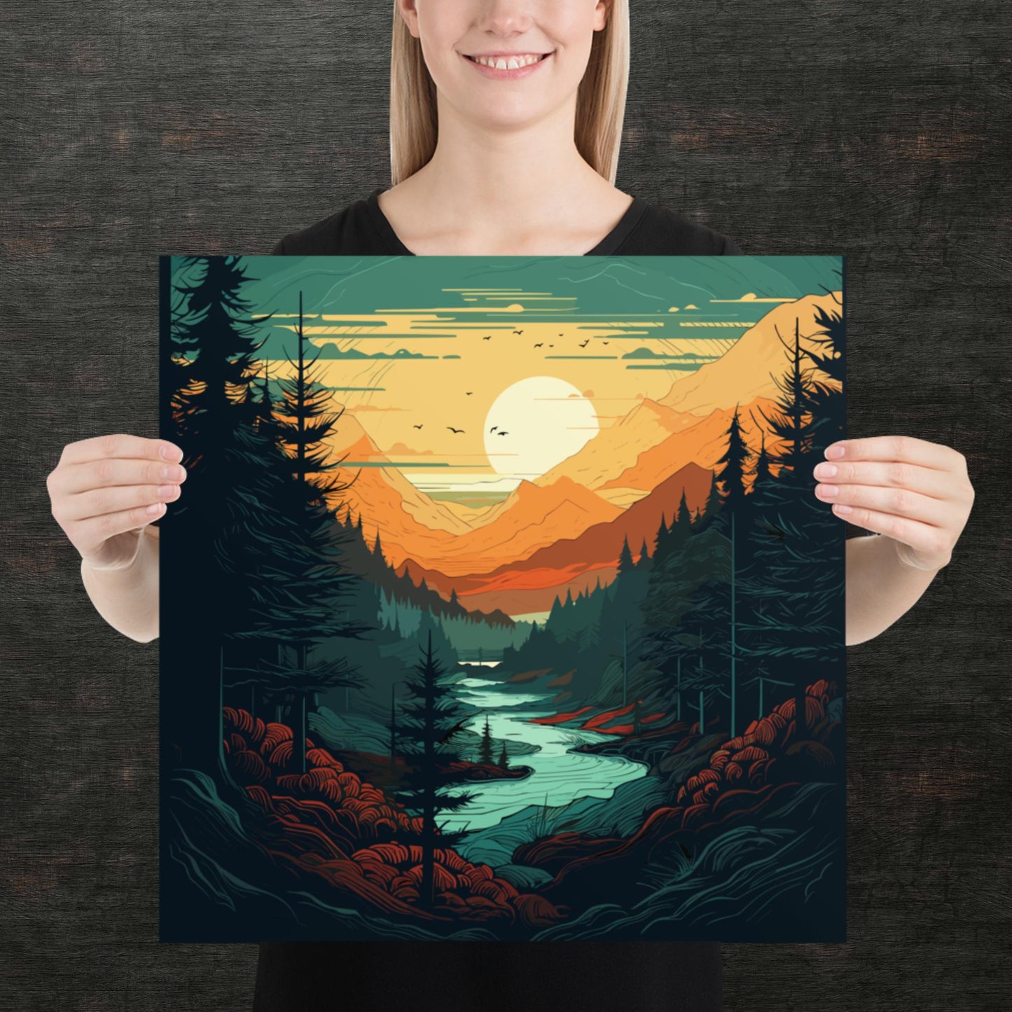 Forest River Sunset Paper Poster