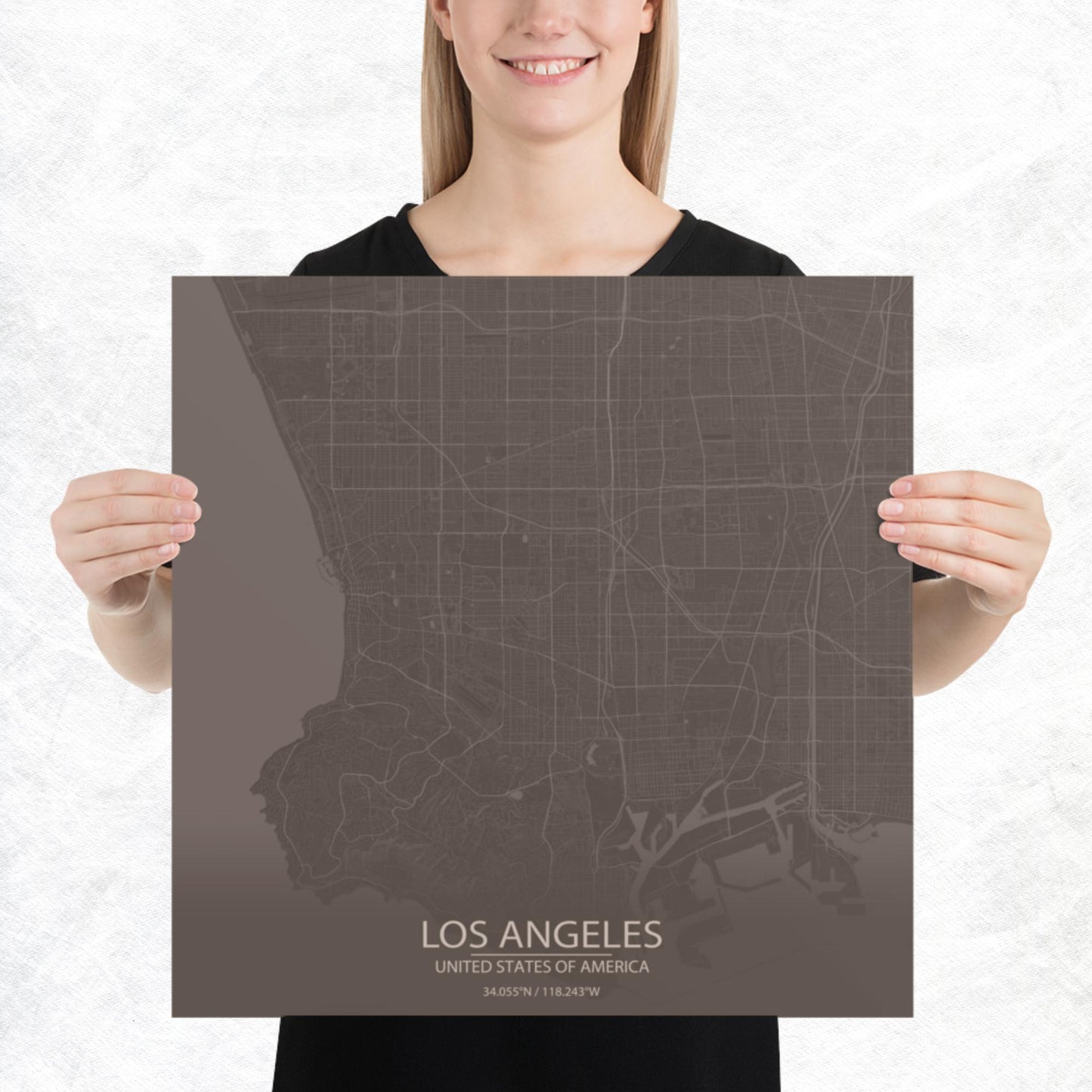 Los Angeles Brown and Grey Paper Map