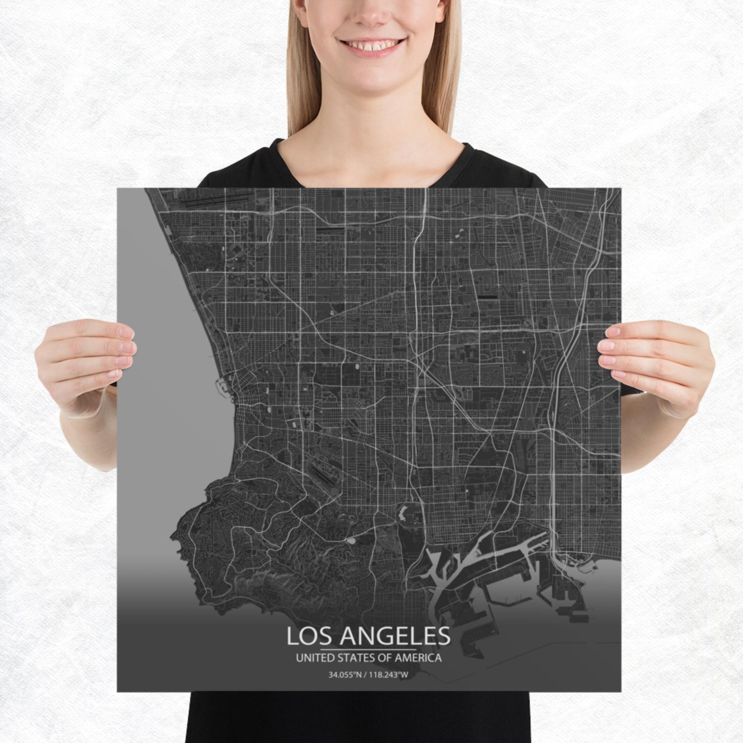 Los Angeles Dark Grey Paper Map