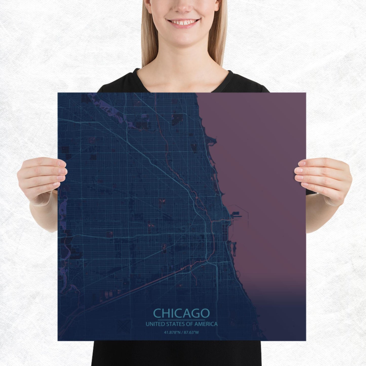 Chicago Blue and Purple Paper Map