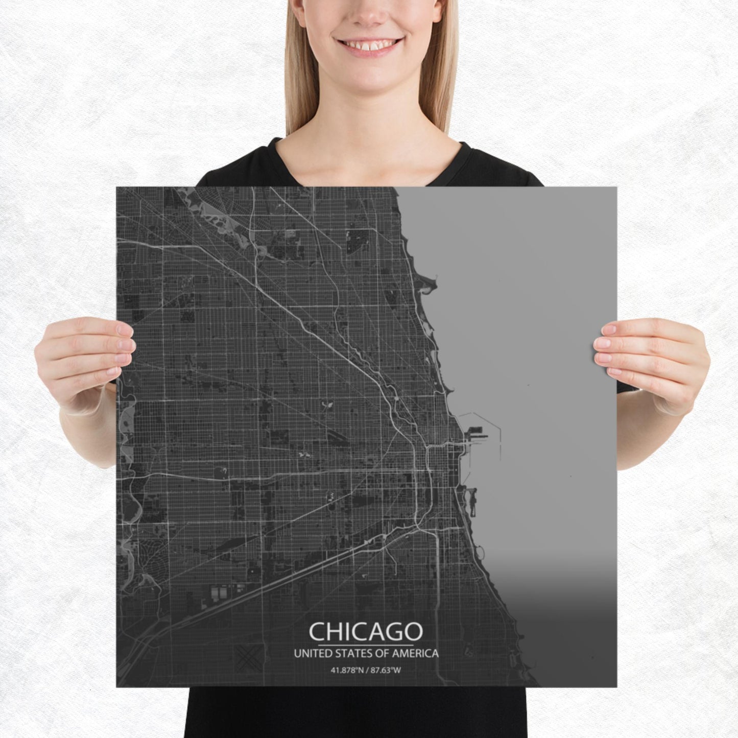 Chicago Dark Grey Paper Map