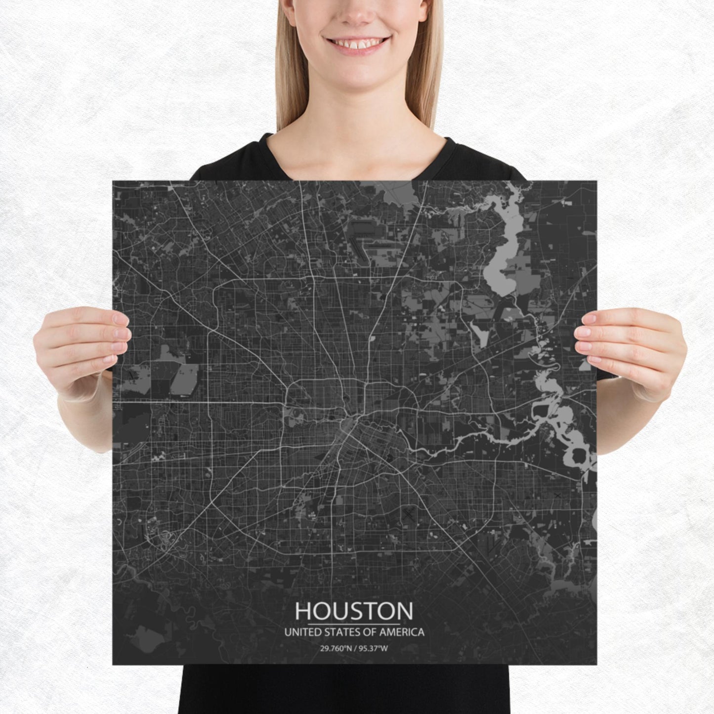 Houston Dark Grey Paper Map