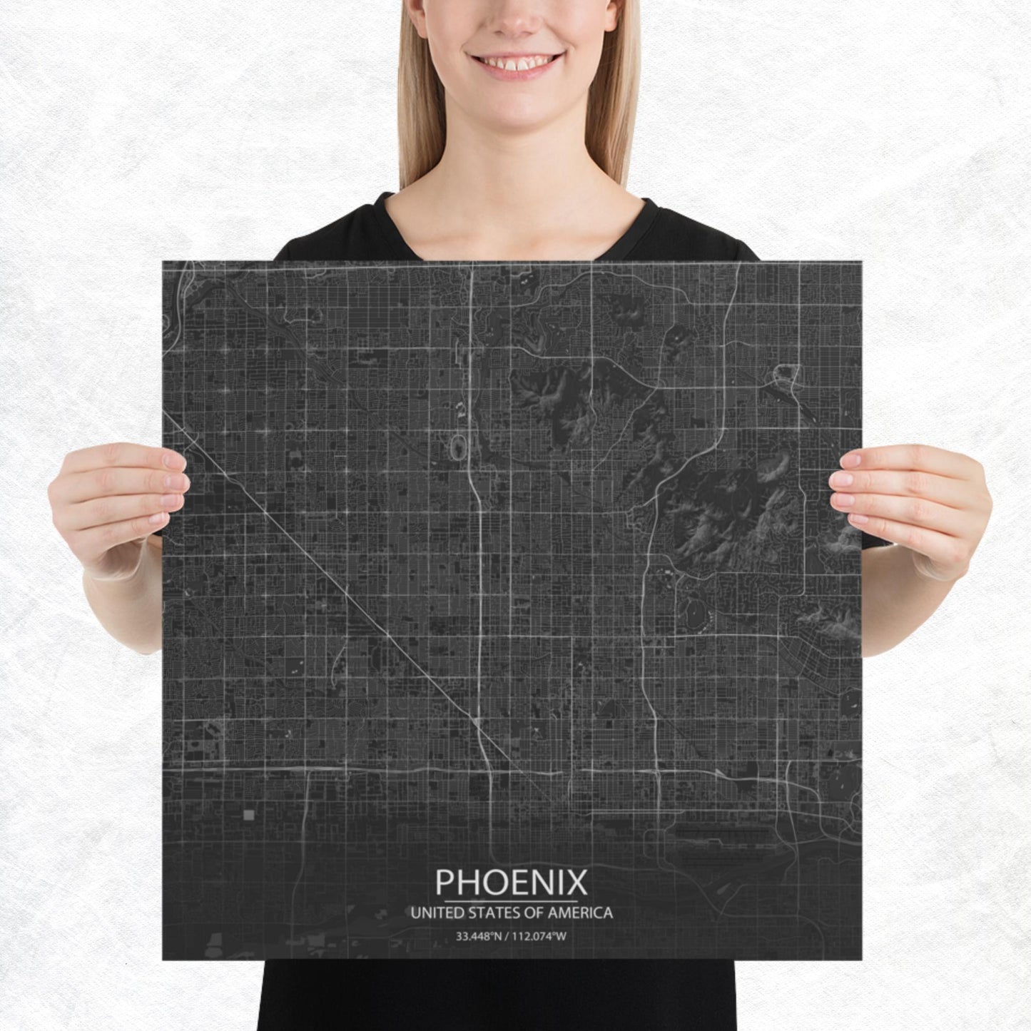 Phoenix Dark Grey Paper Map