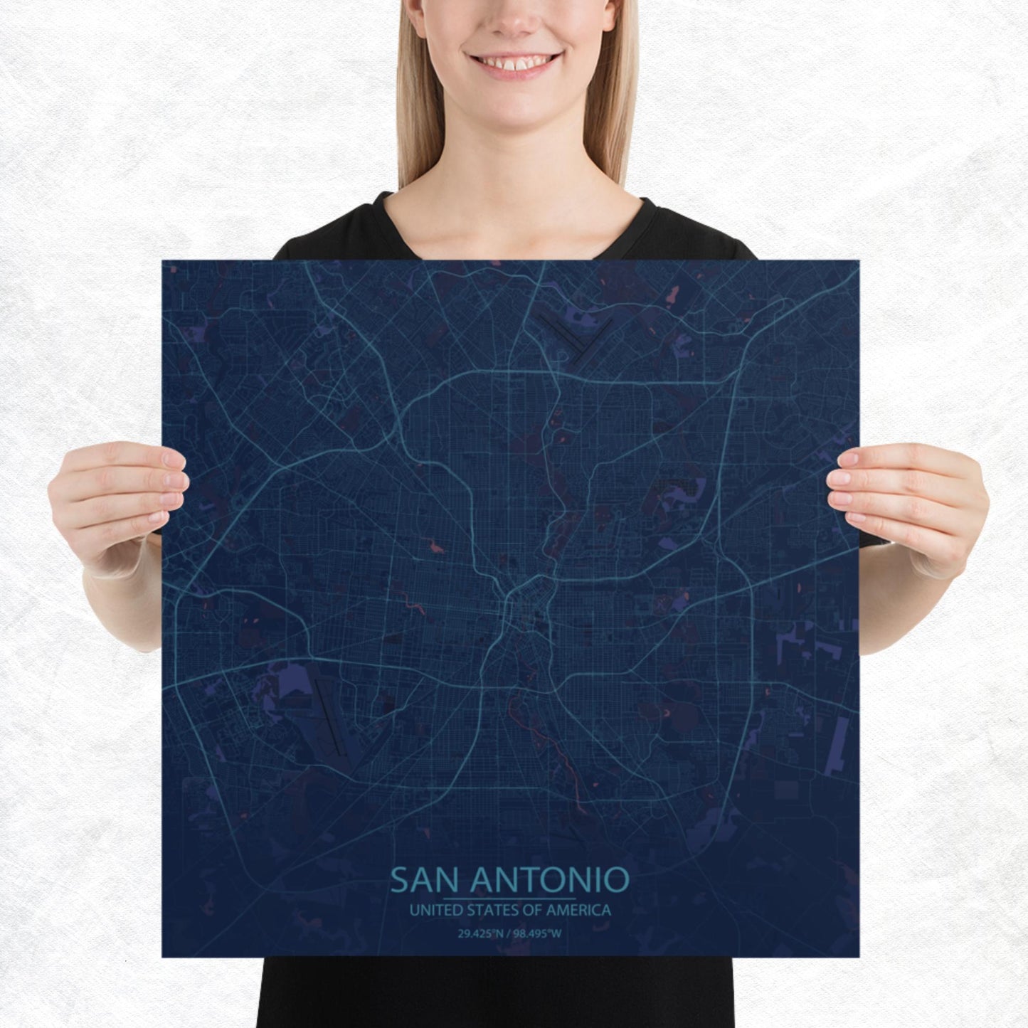 San Antonio Blue and Purple Paper Map