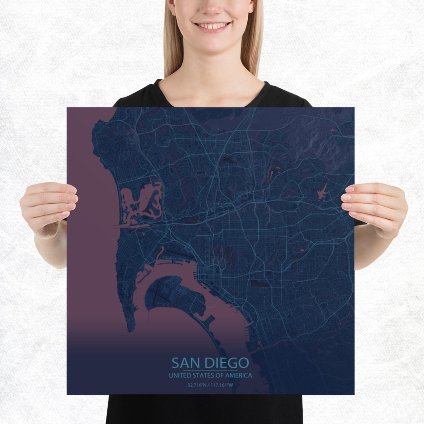 San Diego Blue and Purple Paper Map