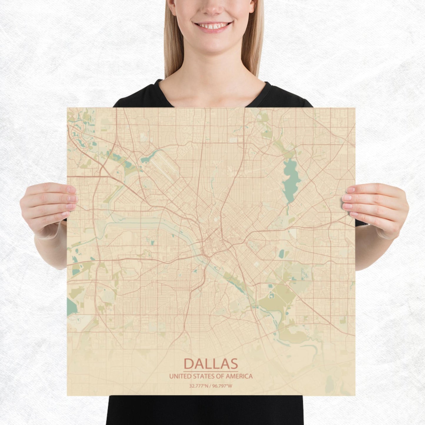 Dallas Vintage Style Paper Map