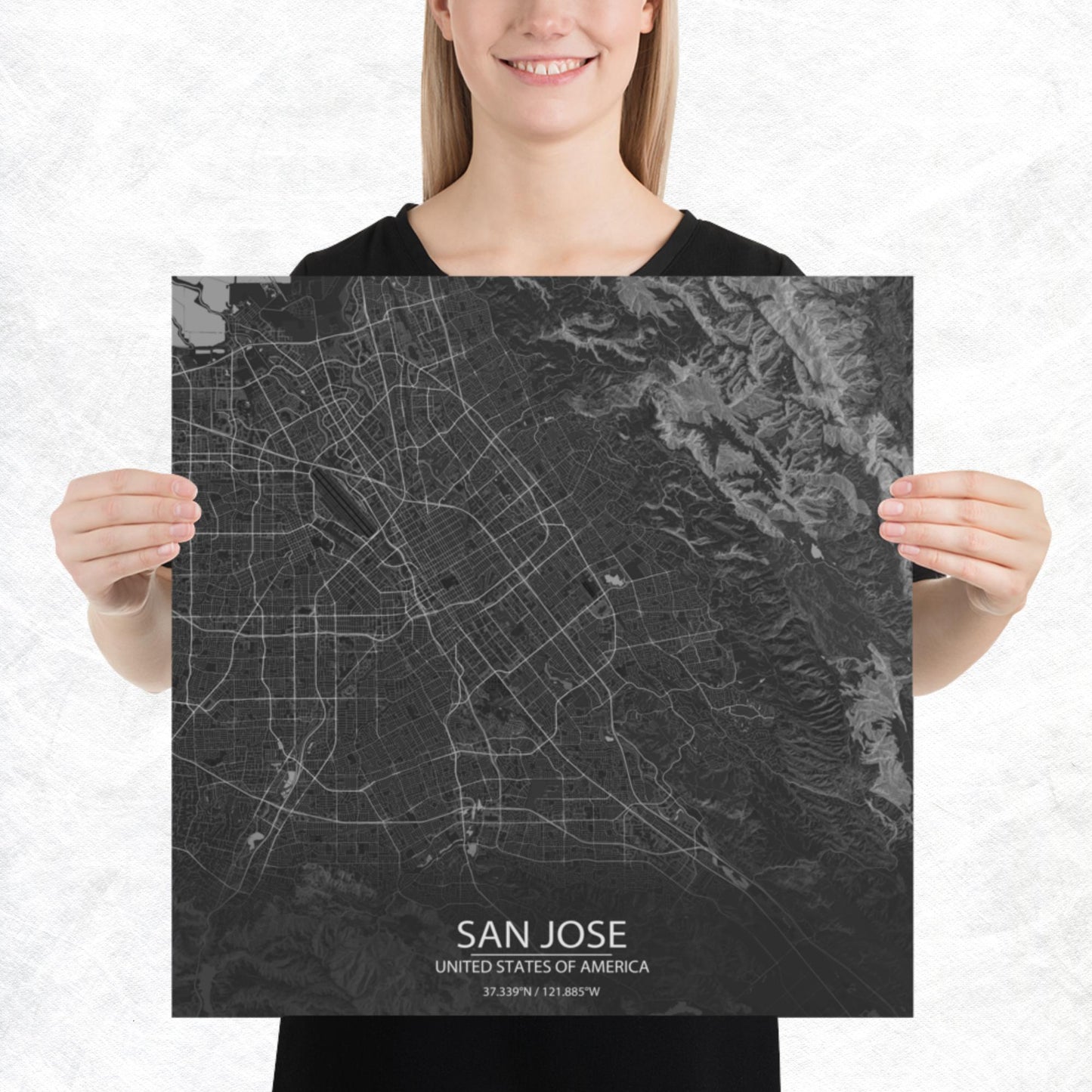 San Jose Dark Grey Paper Map