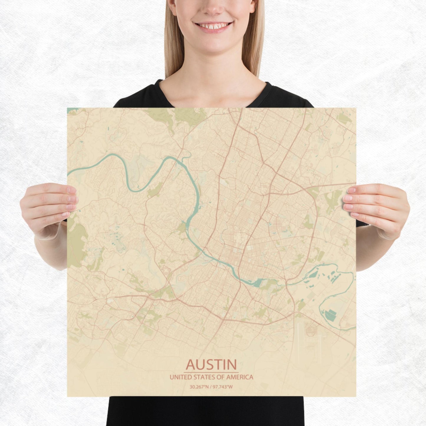 Austin Vintage Style Paper Map