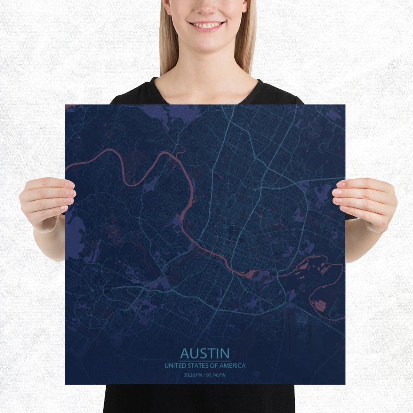 Austin Blue and Purple Paper Map