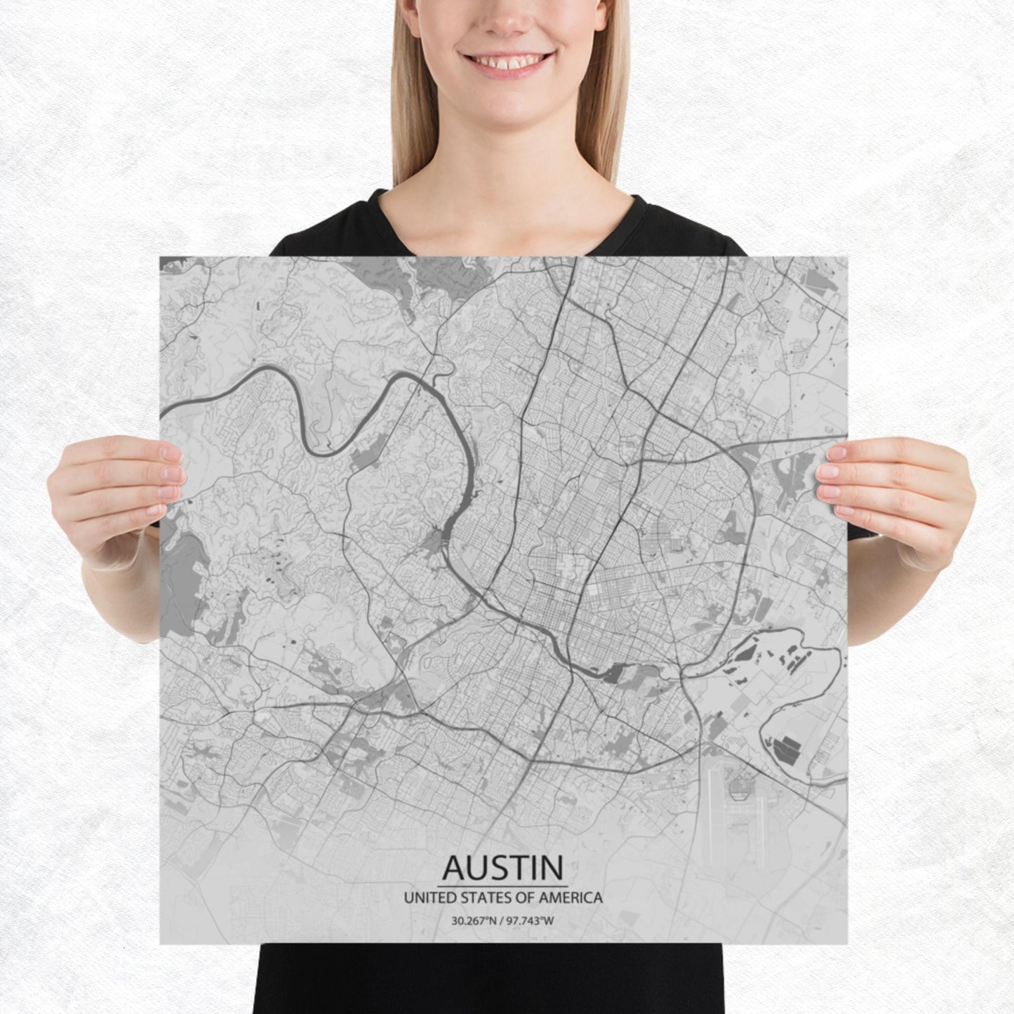 Austin Light Grey Paper Map