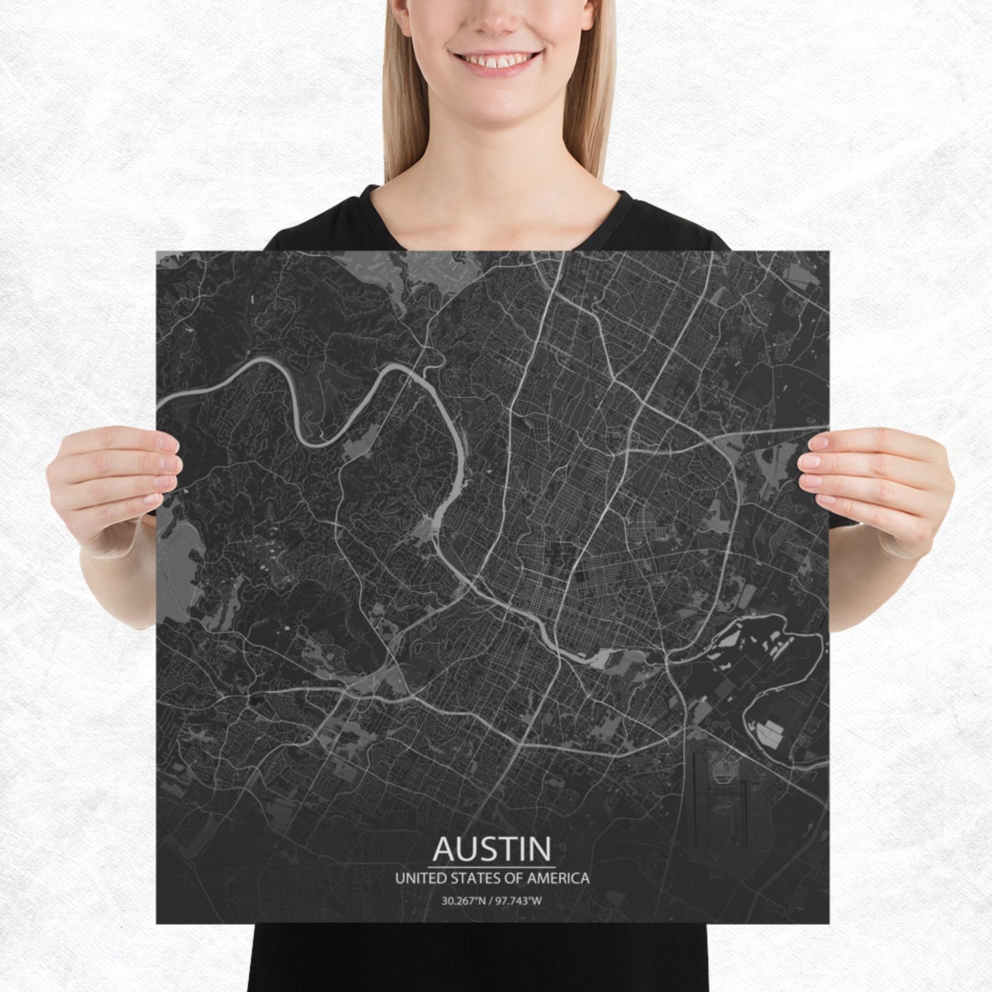 Austin Dark Grey Paper Map