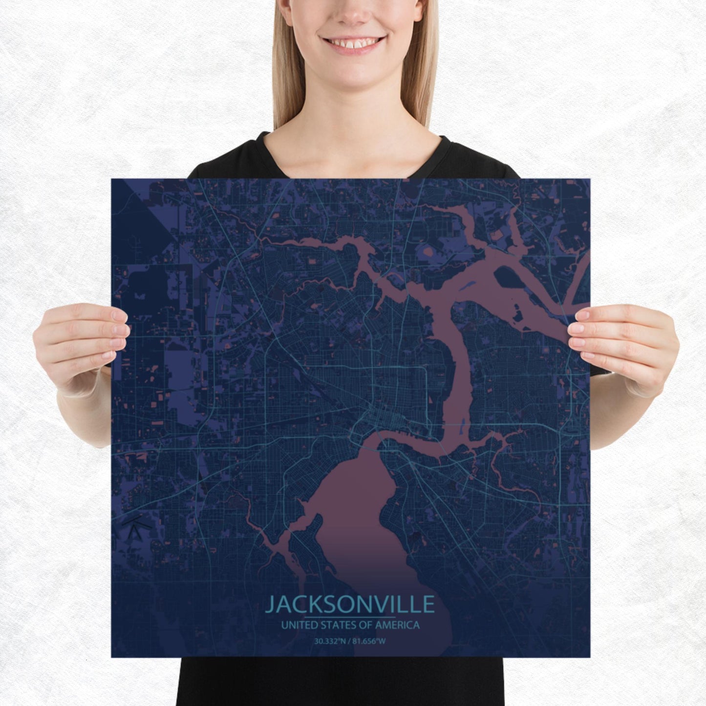 Jacksonville Blue and Purple Paper Map