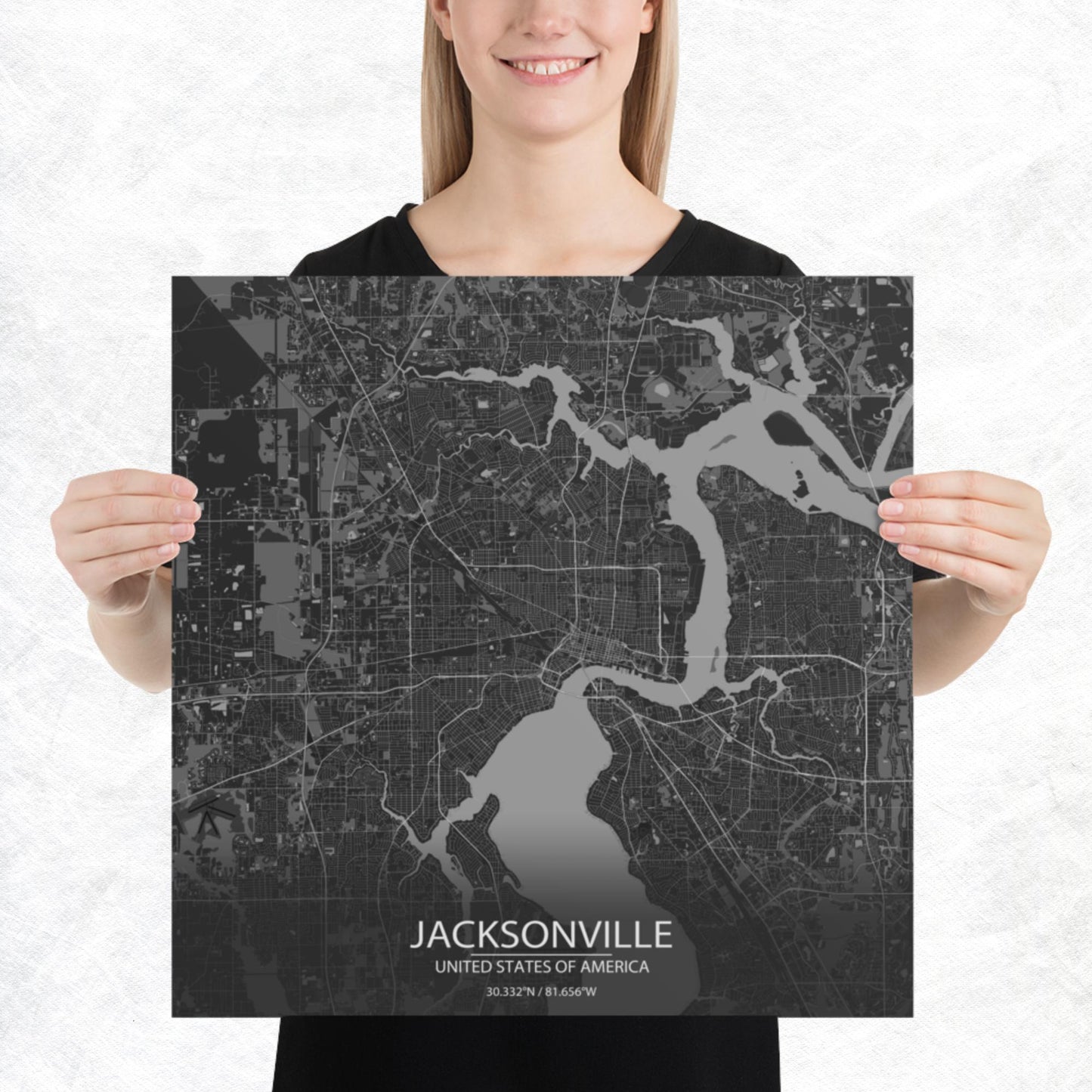 Jacksonville Dark Grey Paper Map