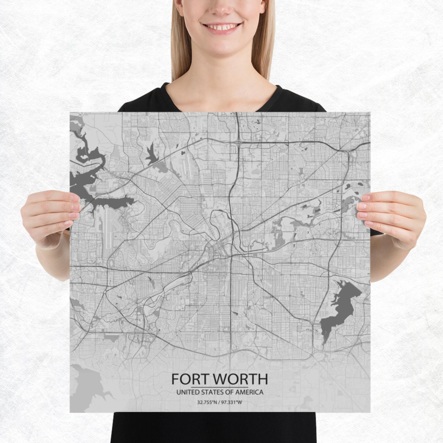 Fort Worth Light Grey Paper Map