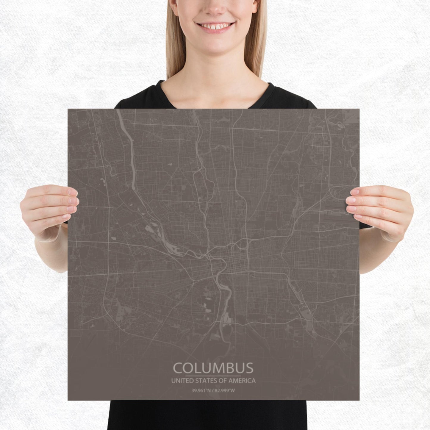 Columbus Brown and Grey Paper Map