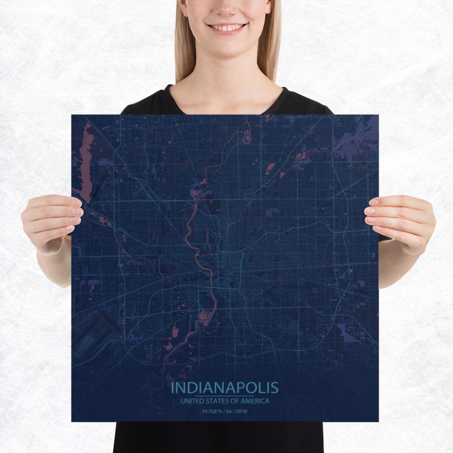 Indianapolis Blue and Purple Paper Map