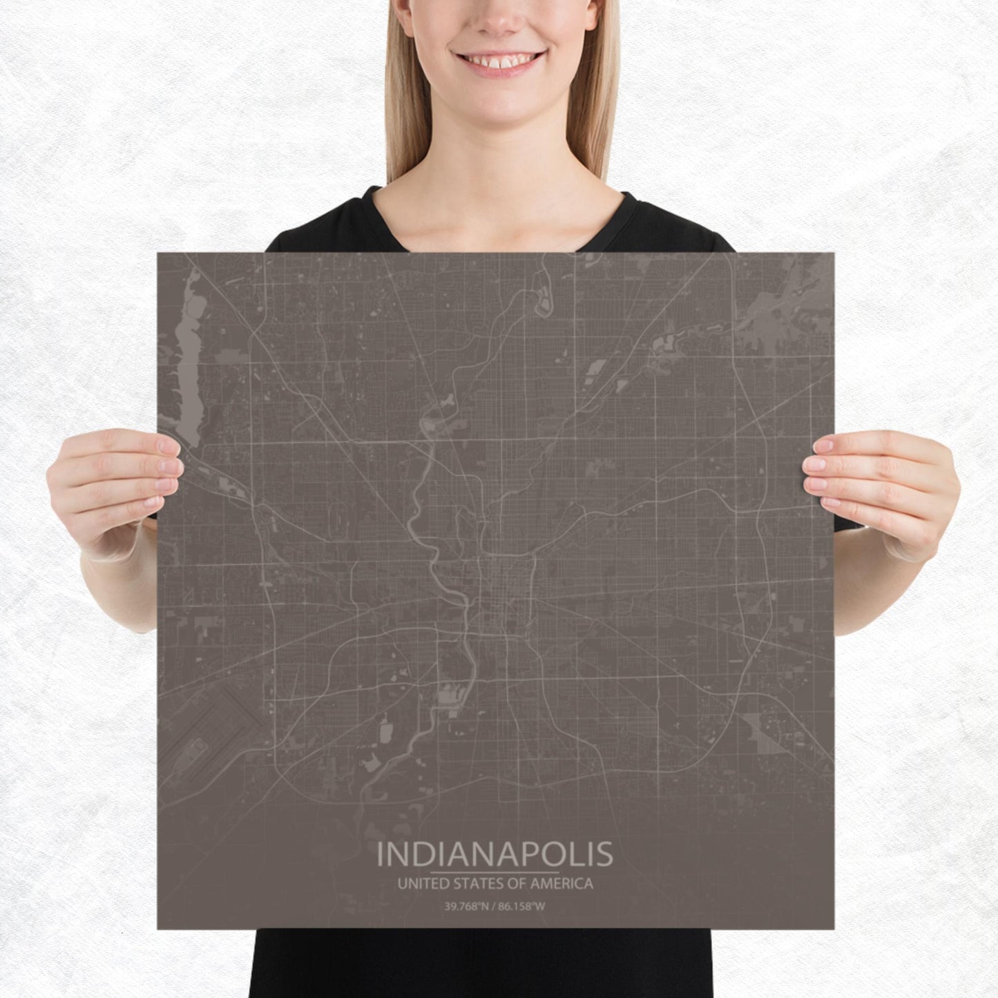 Indianapolis Brown and Grey Paper Map