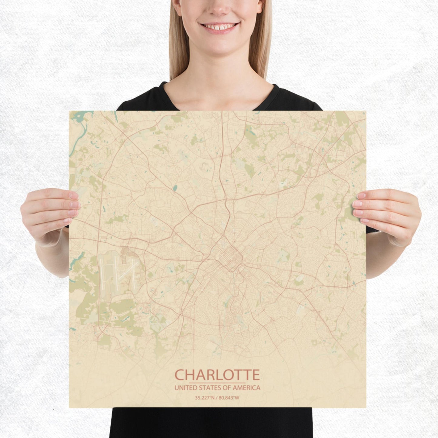 Charlotte Vintage Style Paper Map