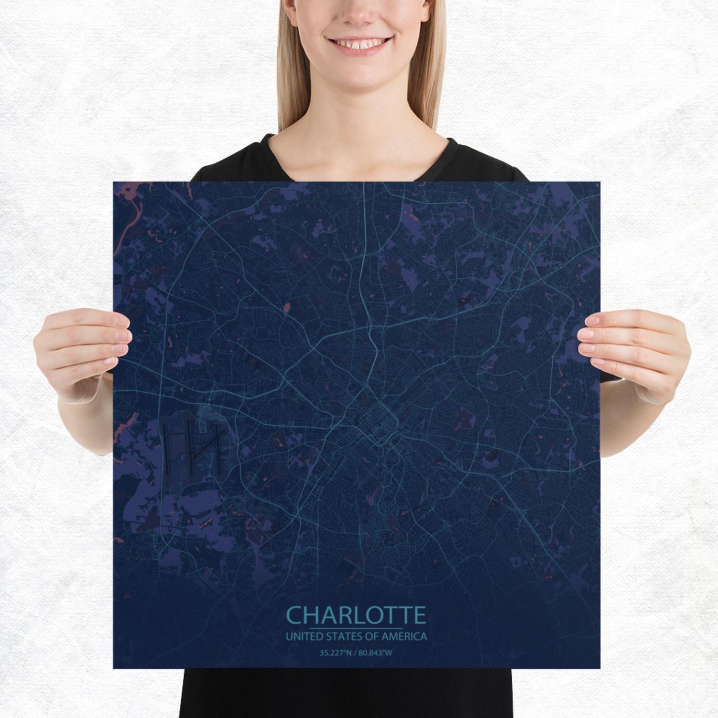 Charlotte Blue and Purple Paper Map